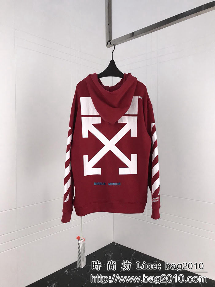 OFF white18ss 酒紅色箭頭 基礎連帽衛衣 情侶款 ydi1107